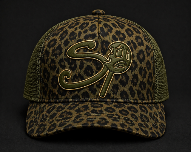 A bold mix of street and luxury, this olive green leopard snapback delivers standout style with premium detail. Featuring raised 3D embroidery, breathable mesh backing, and an adjustable snap closure, it’s built for comfort and everyday wear with a rugged edge.